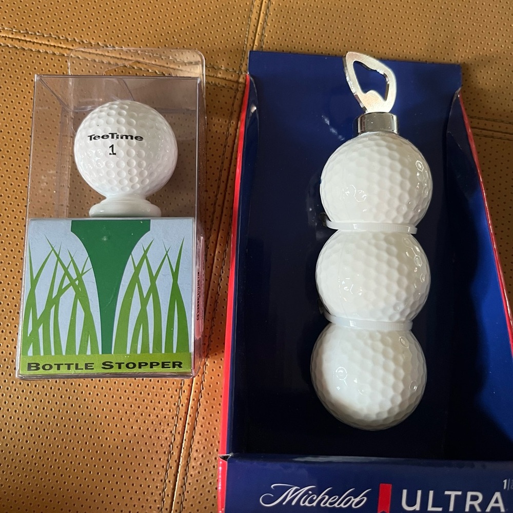 Golf. Michelob Ultra Golf Ball Bottle Opener and TeeTime Bottle Stopper